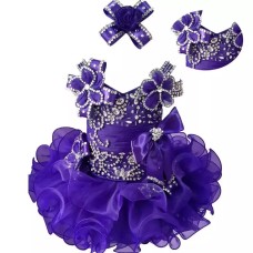  2 pieces Infant/toddler/baby/children/kids Girl's  glitz pageant  lace Dress/clothingG005-Purple