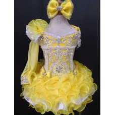 one detachble sleeve--Infant/toddler/baby/children/kids Girl's glitz Pageant evening/prom Dress/clothing 1~7T G011 Yellow