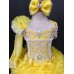 one detachble sleeve--Infant/toddler/baby/children/kids Girl's glitz Pageant evening/prom Dress/clothing 1~7T G011 Yellow