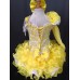 one detachble sleeve--Infant/toddler/baby/children/kids Girl's glitz Pageant evening/prom Dress/clothing 1~7T G011 Yellow