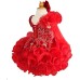 one detachble sleeve--Infant/toddler/baby/children/kids Girl's glitz Pageant evening/prom Dress/clothing 1~7T G011 RED