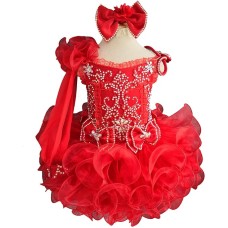 one detachble sleeve--Infant/toddler/baby/children/kids Girl's glitz Pageant evening/prom Dress/clothing 1~7T G011 RED