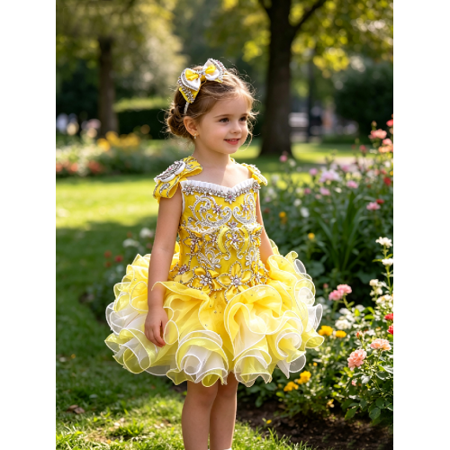 High glitz Infant/toddler/baby/children/kids Girl's pageant Dress/clothingG016yellow High glitz Infant/toddler/baby/children/kids Girl's pageant Dress/clothingG016yellow