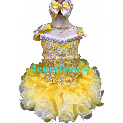 High glitz Infant/toddler/baby/children/kids Girl's  pageant  Dress/clothingG016yellow