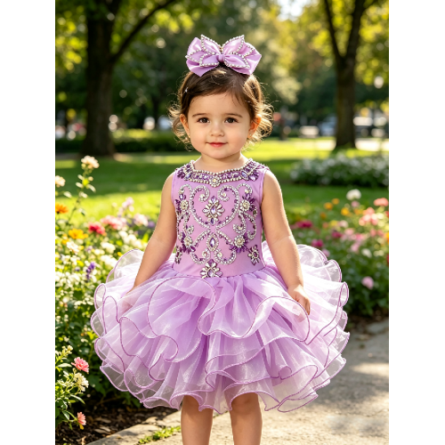 high glitz glittering rhinestone and bugle beads beaded Infant/toddler/baby/children/kids/ pageant and formal  DressG090lilac