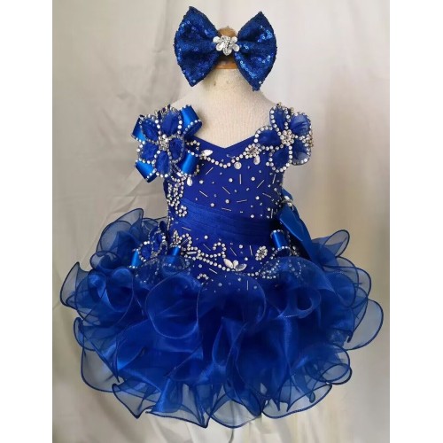  2 pieces Infant/toddler/baby/children/kids Girl's  glitz pageant  lace Dress/clothingG198-ROYALBLUE