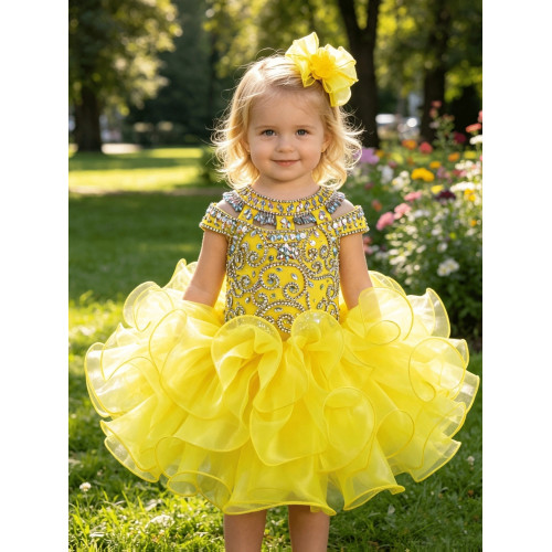 Infant/toddler/baby/children/kids Girl's glitz Pageant evening/prom Dress/clothing  G225Yellow