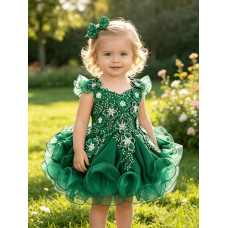  Infant/toddler/baby/children/kids Girl's  glitz pageant  lace Dress/clothingG588 green