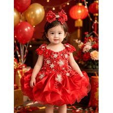 15 color available --Infant/toddler/baby/children/kids Girl's  glitz pageant  lace Dress/clothingG588Red